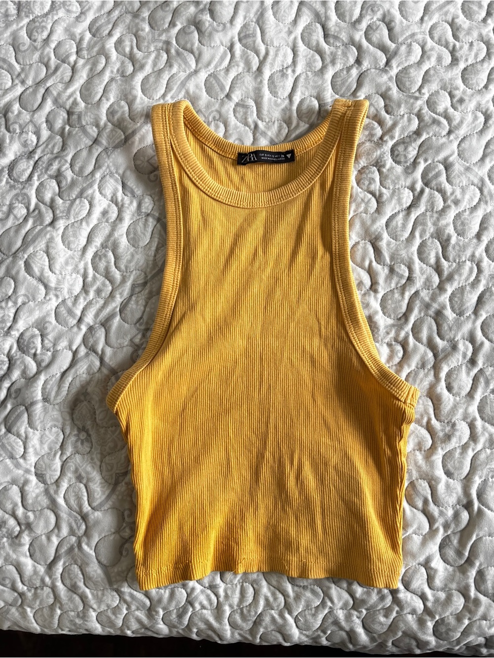Zara Yellow Ribbed Cropped Tank Top
